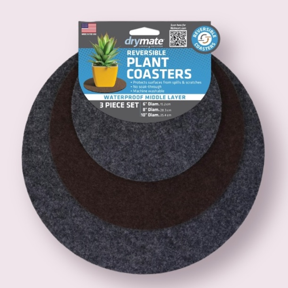 Drymate Plant Coasters, Reversible Mats, Charcoal/Brown, (3 Pack)